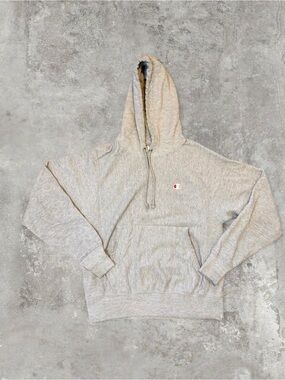 Champion Light Gray Crewneck Hoodie with Small Chest Logo